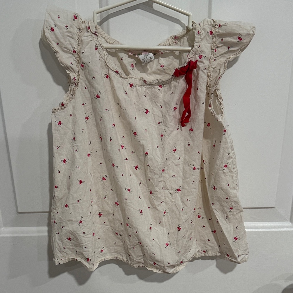 Bonpoint Cream Top with Red Floral Accents